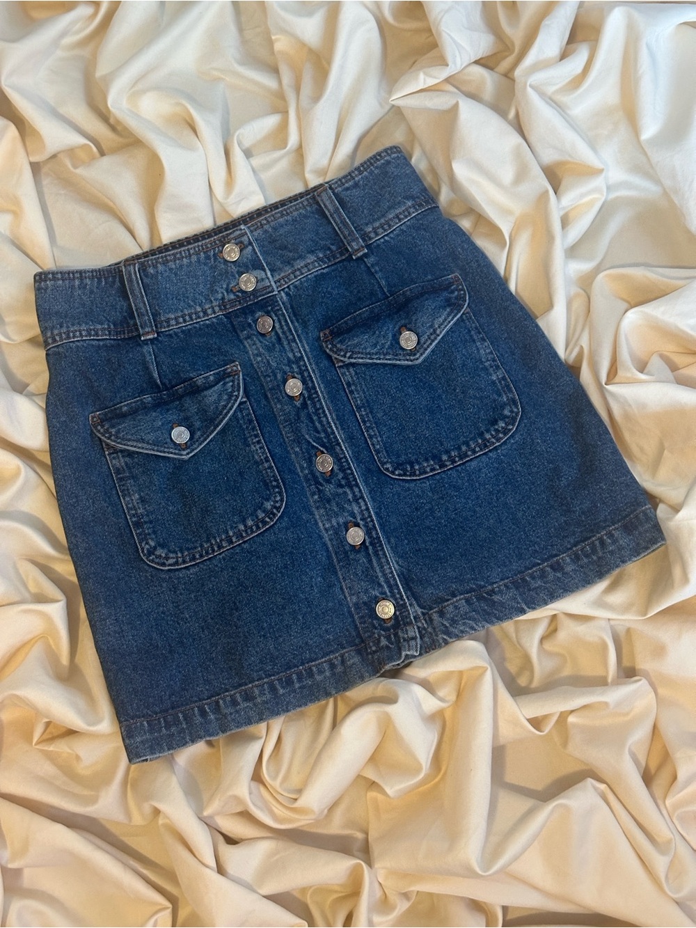 Sézane Solden Denim Button-Front Utility Skirt 🏗️🔨